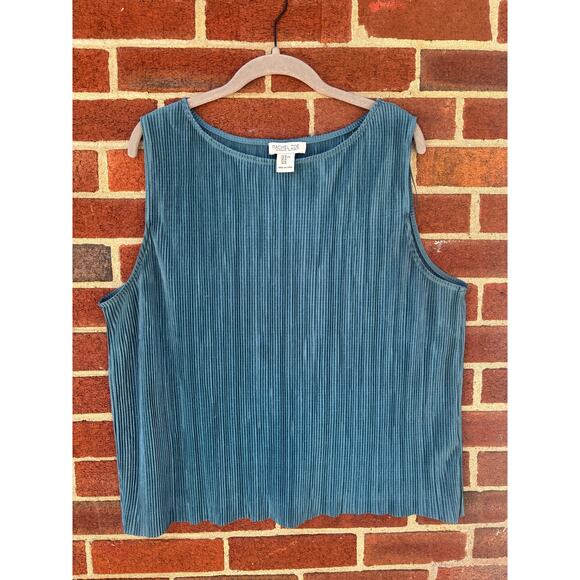 Rachel Zoe Tops - Rachel Zoe Blue Pleated Velvet Sleeveless Tank Top XL Textured Stretch Blouse